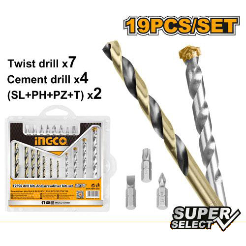 19 PCS Drill Bits & Screwdriver Bits Set AKSDB1901