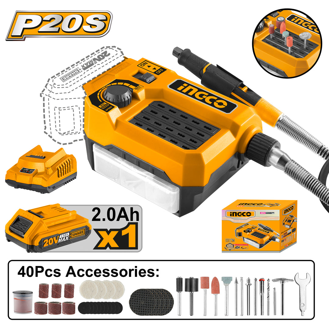 P20S 20V Lithium-Ion Die Grinder with 40 Pcs Household Accessories CMGLI20011