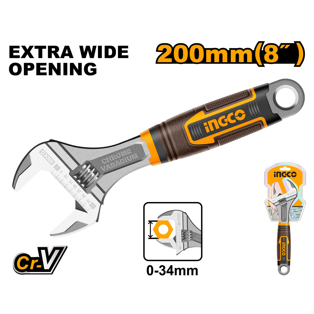 Industrial Adjustable Wrench CR-V Style Two Tone Soft Handle HADW131088