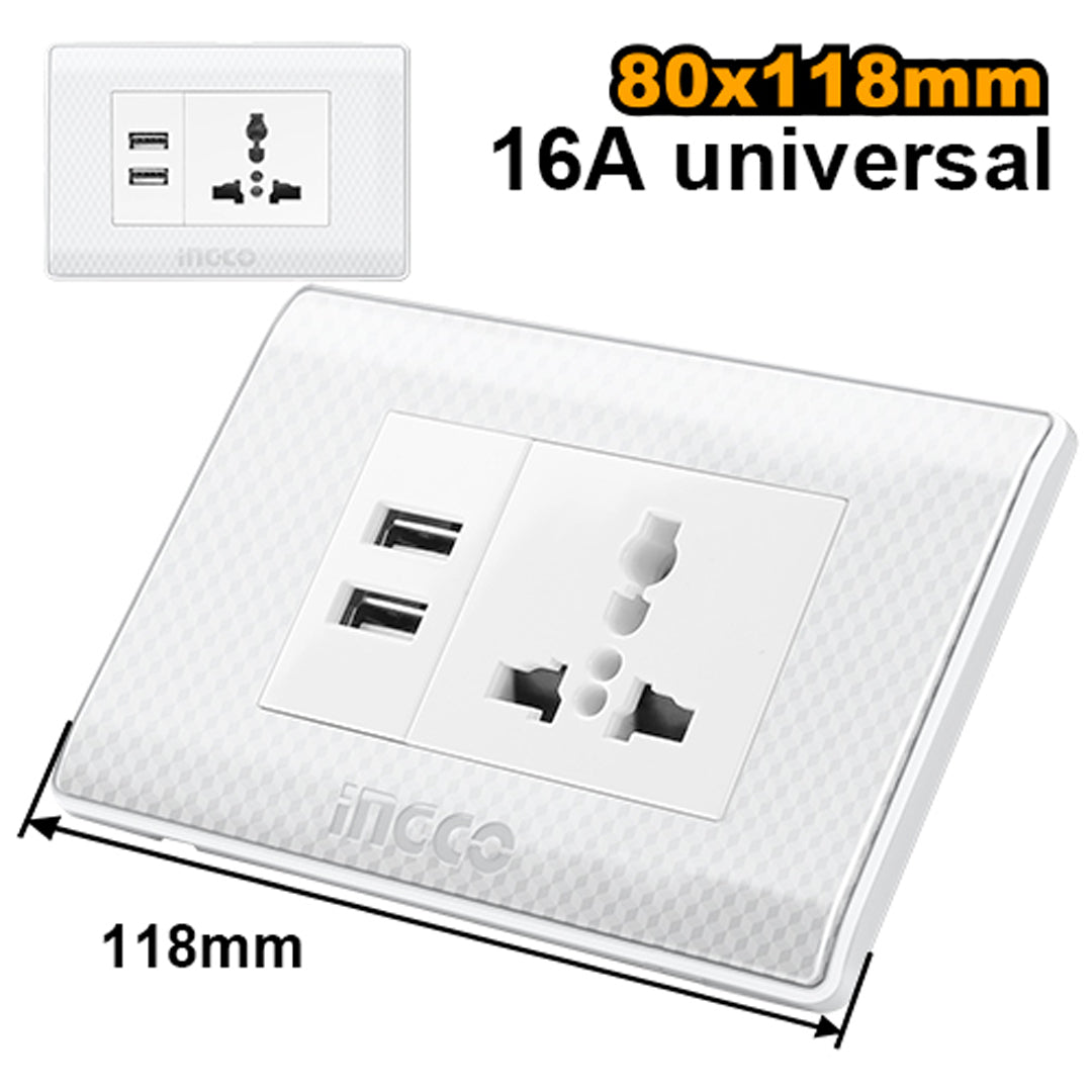 1-Gang Socket Outlet with 2 USB 118 x 80mm HESST181101US