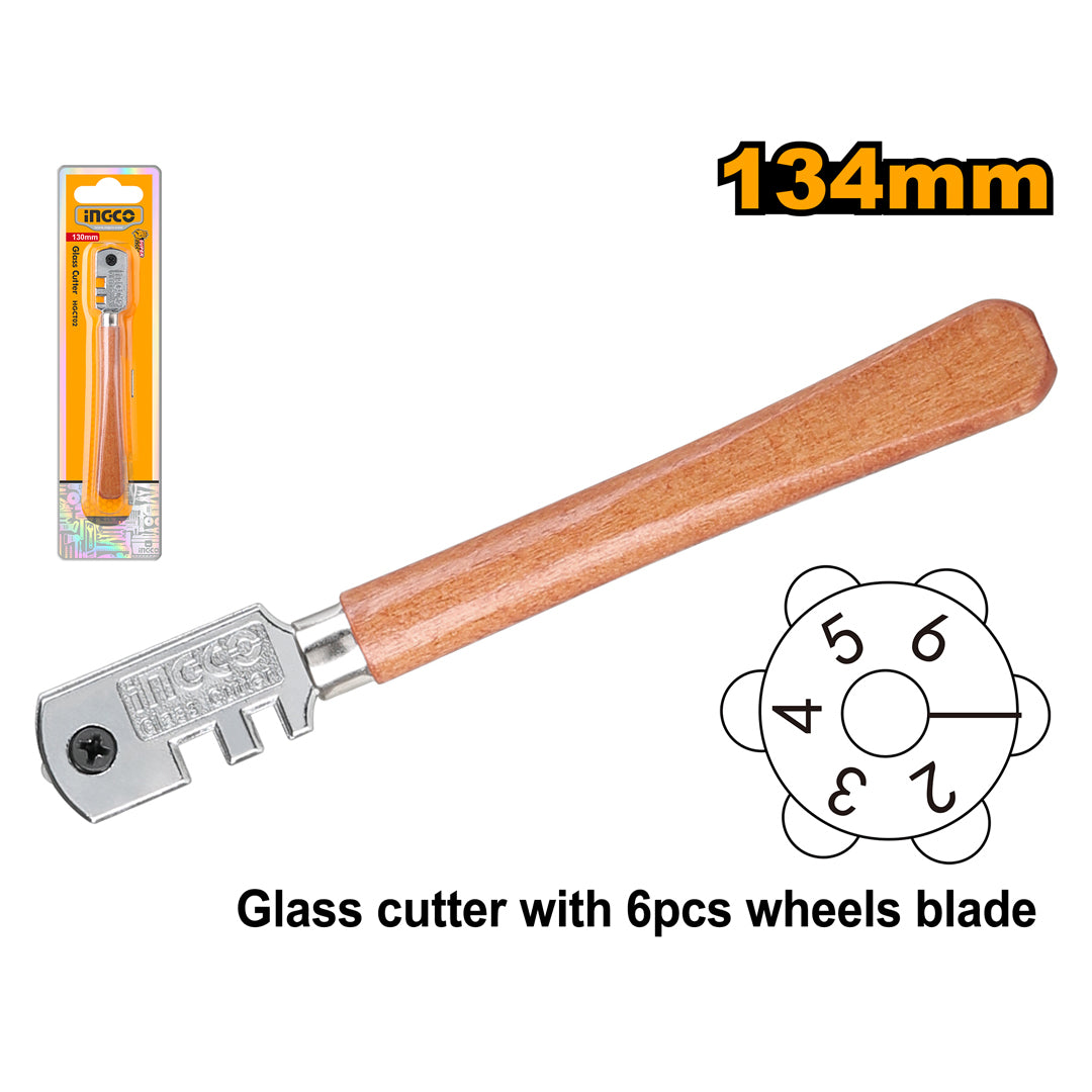 Eco 6 Piece Wheel Glass Cutter Wooden Handle HGCT02