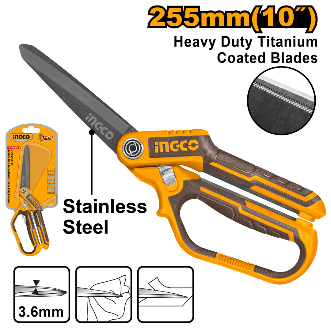 255mm(10 Inch) Heavy Duty Titanium Rubber Grip Long-Blade Scissors HSCRS832558