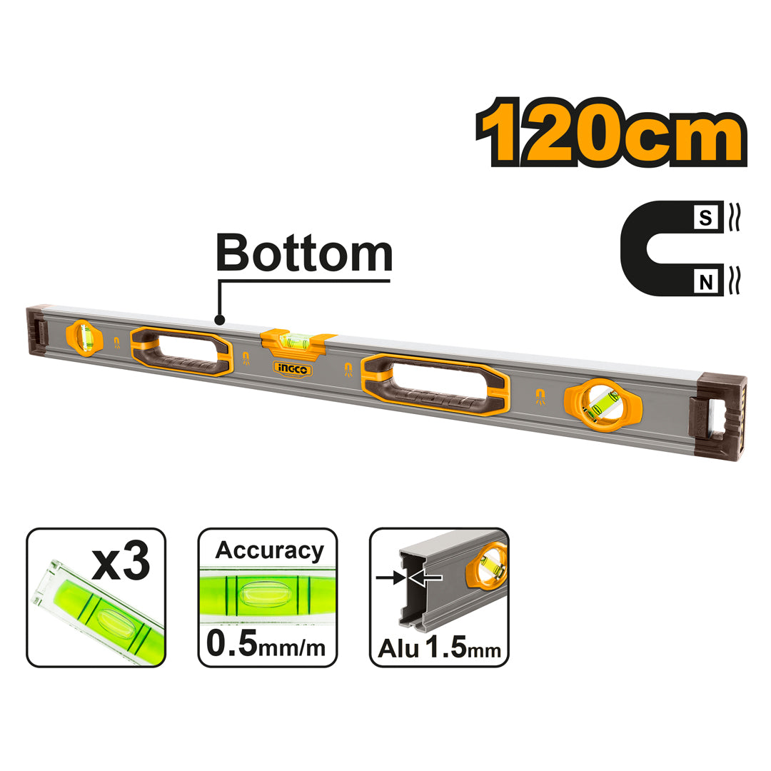 120cm Spirit Level bar with Powerful Aluminum Magnetics HSL38120M
