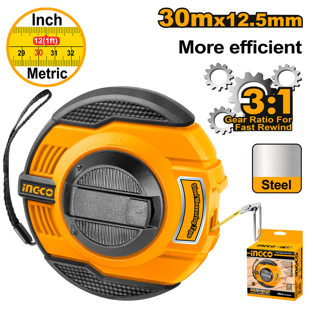 Fast Rewind Steel Measuring Tape with Comfortable Rubber Grip HSMT8430