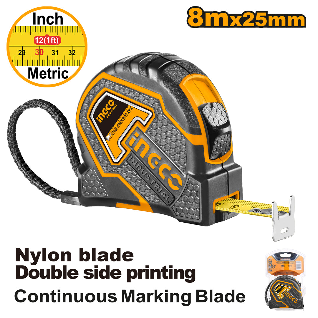 Industrial Steel Measuring Tape Nylon Blade 8M Double Sided Print HSMT8808